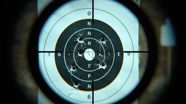 Scope view of outdoor shooting range targets