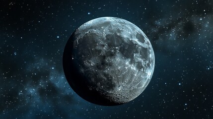 Fototapeta premium Close-up of the Moon in Space with Stars and Nebula Background