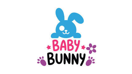 Fototapeta premium Cute baby bunny graphic with colorful text and flowers