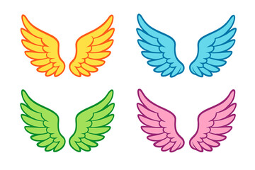 Obraz premium Four Glowing Angel Wings in Different Colors
