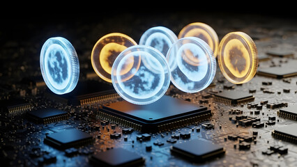 Neon circuit boards with glowing rings