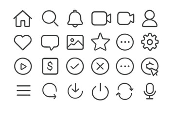 Set of outline icons on grey background