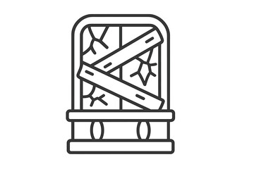 Broken window icon boarded up with planks