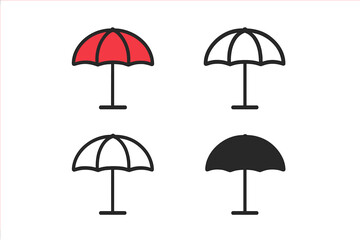 Four umbrella icons with one in red