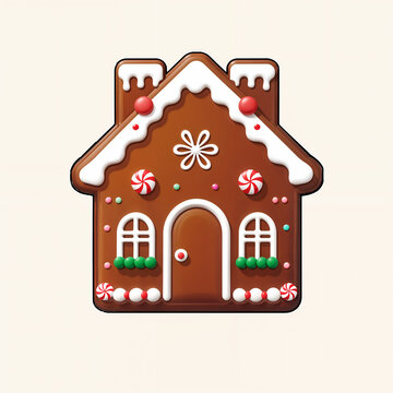 Gingerbread house Christmas cookie illustration isolated on white