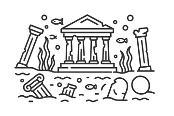 Underwater Ancient Ruins with Columns and Fish