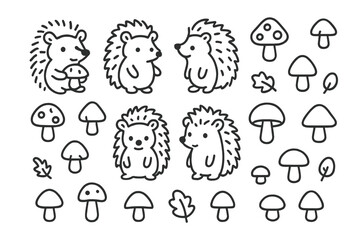 Cute hedgehogs and mushrooms pattern © icon_art