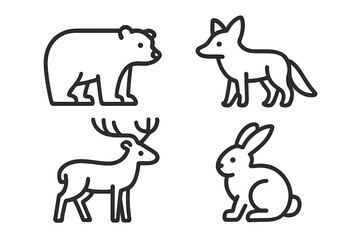 Four outlined animals on a grey background