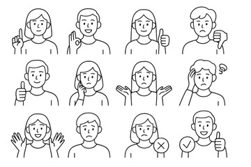 Set of 12 Human Emoticons with Gestures