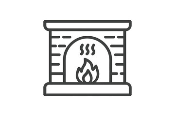 Fireplace with glowing fire and smoke icon
