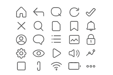 Collection of thin outline icons on gray background