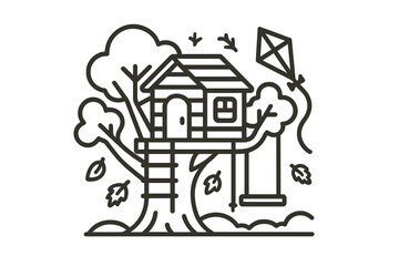 Whimsical Treehouse with Kite and Swing