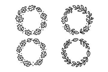 Obraz premium Four Decorative Wreaths with Leaves and Branches