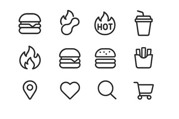 Food icons on dark background