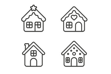 Four Gingerbread House Icons on a Dark Background