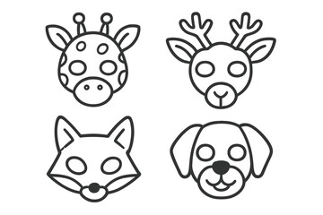 Four Cute Animal Face Icons on Gray Background