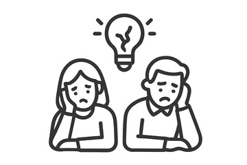 Two people looking bored under a broken lightbulb