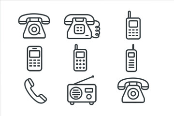 Collection of Vintage and Modern Communication Devices Icons