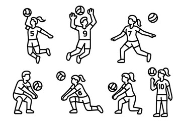 Volleyball players set of icons