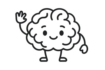 Cute Brain Character Waving Hello