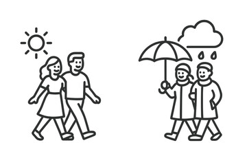 Happy Couple Walking in Sun and Rain