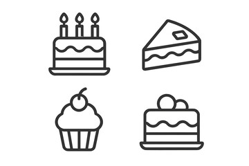 Birthday cake and cupcake icons on dark background