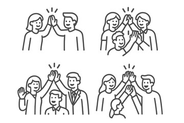 Naklejka premium Diverse groups of people celebrating with high fives