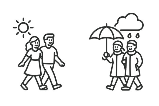 Happy Couple Walking in Sun and Rain