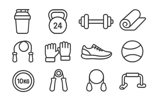 Fitness Equipment Icons Neon Glow