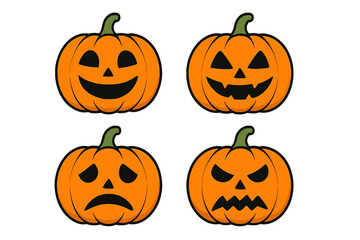 Four Halloween pumpkins with different expressions