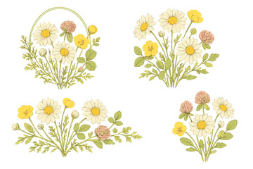 Floral Arrangement with Daisies and Buttercups