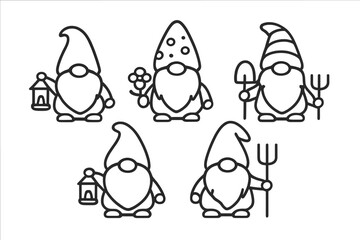 Five Gnomes with Garden Tools and Lanterns
