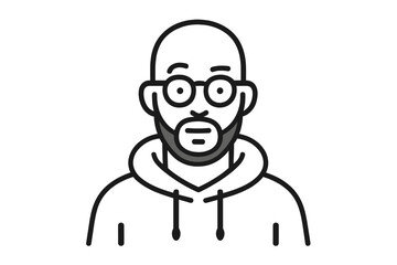 Stylized Avatar of a Bald Man with Glasses and a Beard