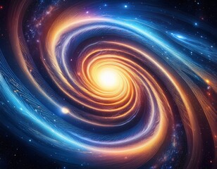 luminous spiral galaxy with radiant core in starry deep space