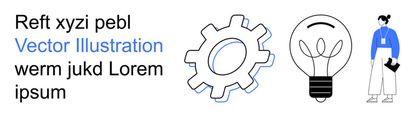 Innovation, teamwork, problem-solving, technology, creativity, productivity. A gear, light bulb and a standing professional ideas and collaboration. Innovation and creativity concept