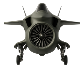 Vertical takeoff jet aircraft featuring lift fan and adjustable thrust nozzles.