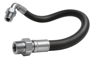 Hydraulic steering hose with crimped metal connectors at each end.