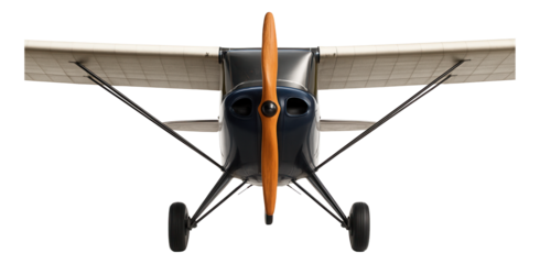 Taildragger aircraft featuring fabric wings and a wooden propeller.