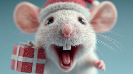 Adorable holiday moments encapsulated in a mouse's delight. Edgy editorial. A splash of color: mouse baby enjoys a festive christmas scene. Vibrant expression. Advertising photo.