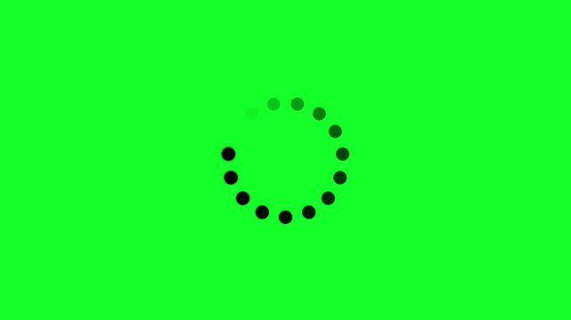 Black loading spinner with fading dots on green screen .animated circle loading gif video icon