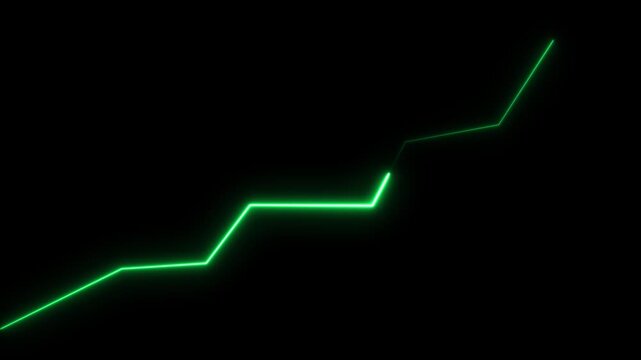 Green Neon Staircase Graph Line Ascending chart . Neon business growth concept animated.