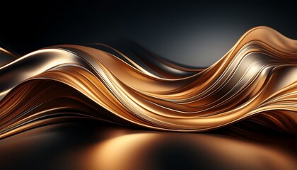 abstract metallic wave form with fluid motion light reflections and soft shadows over a dark background creating a luxurious futuristic digital composition