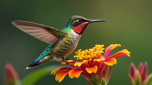 Shot of a hummingbird feeding, mp4 video. AI