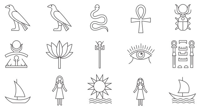 Ancient egyptian symbols collection: a rich array of iconic hieroglyphs and cultural motifs