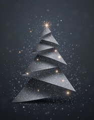 Szara świąteczna grafika z geometryczną choinką