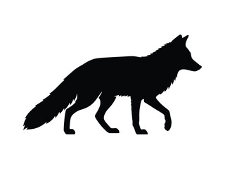 A striking black silhouette of a wolf in a walking pose