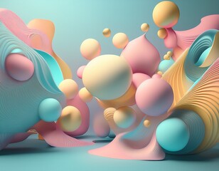 pastel colored 3d abstract shapes floating in mid air