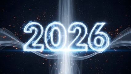 Glowing 2026 New Year Futuristic Light Text on Dark Background
