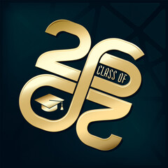 Class Of 2026 Flat Glossy Gold Logo with Numerals Making Mobius Loop Square Academic Graduation Cap Sign and Lettering - Golden on Holographic Style Background - Gradient Graphic Design