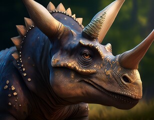 close up of a realistic triceratops head